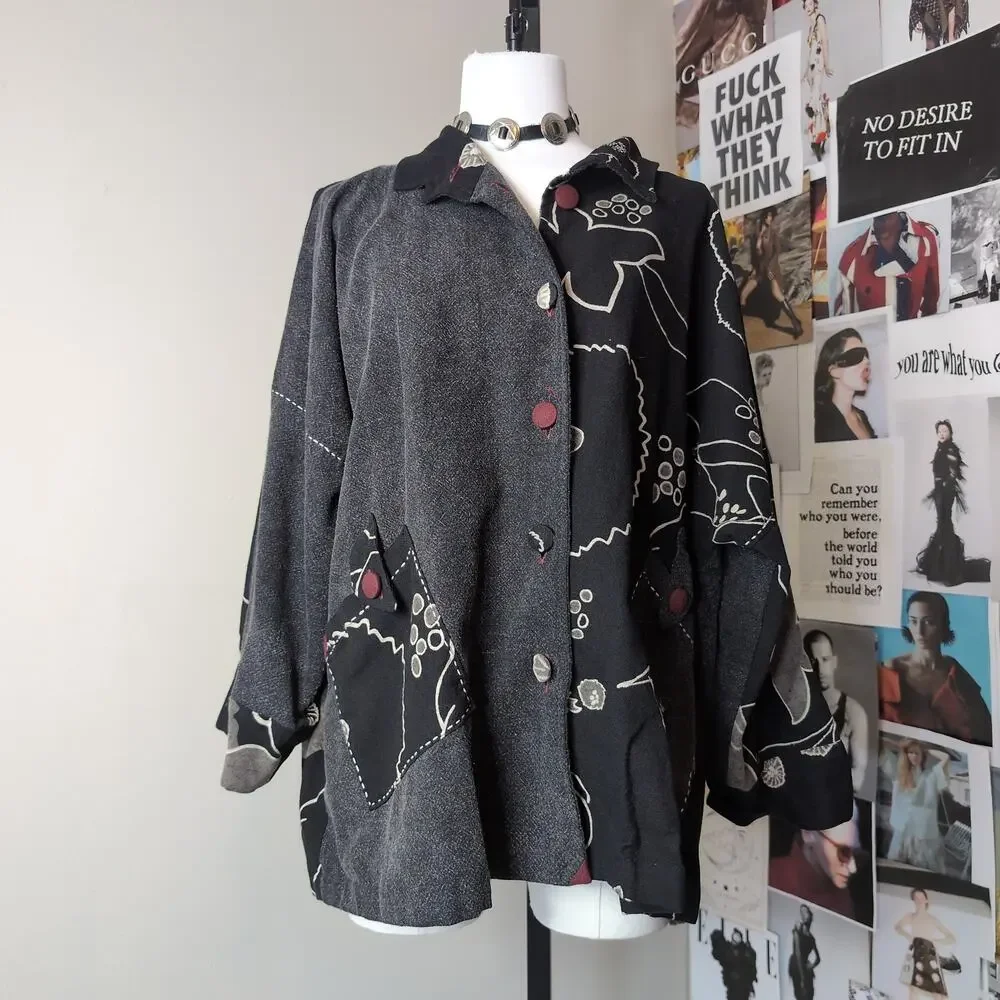 Split Design Boho Button Up Jacket - Picture 1 of 7